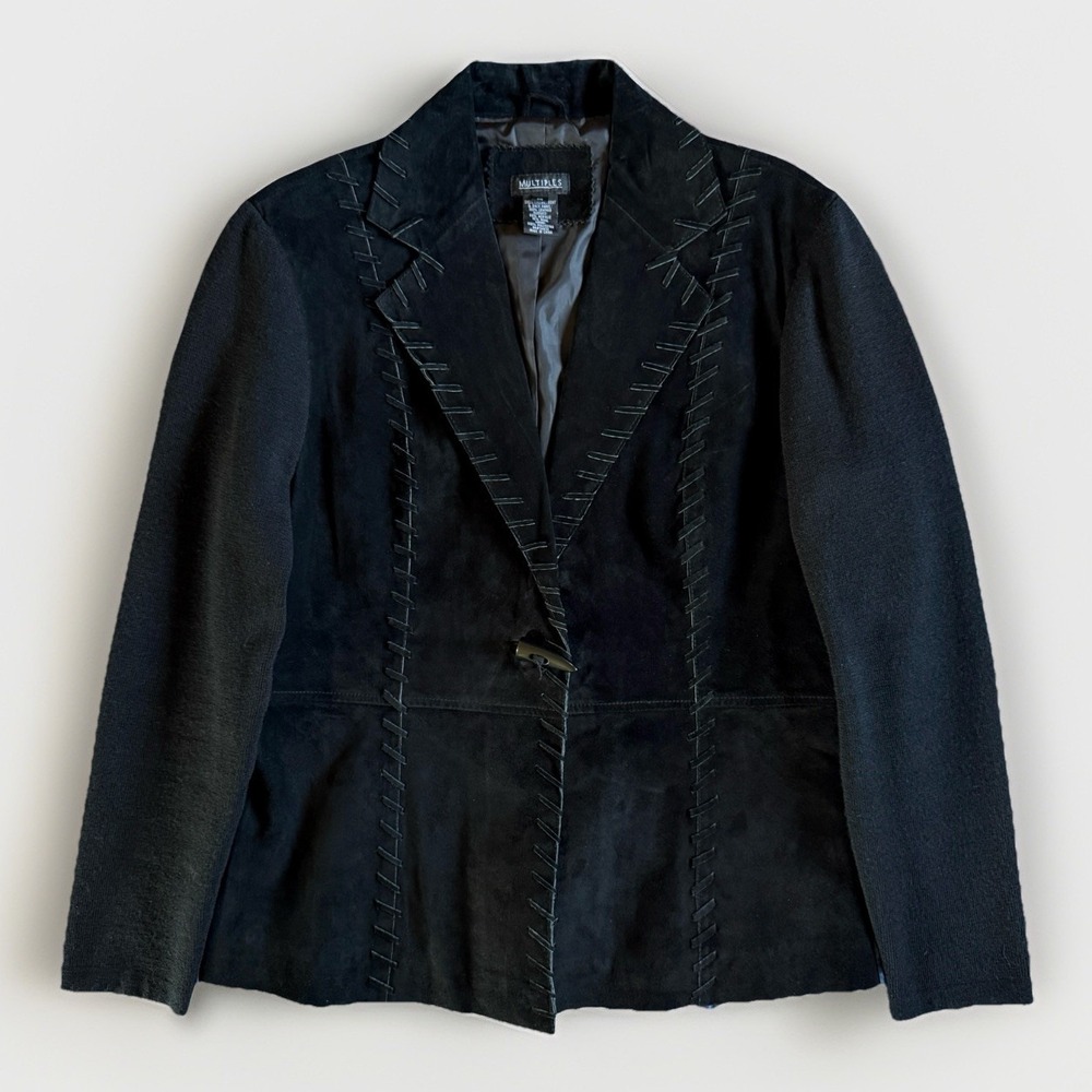 Womens Vintage Western Suede Jacket M Black Whipstitch Wool Blend Sleeve‎ Rodeo